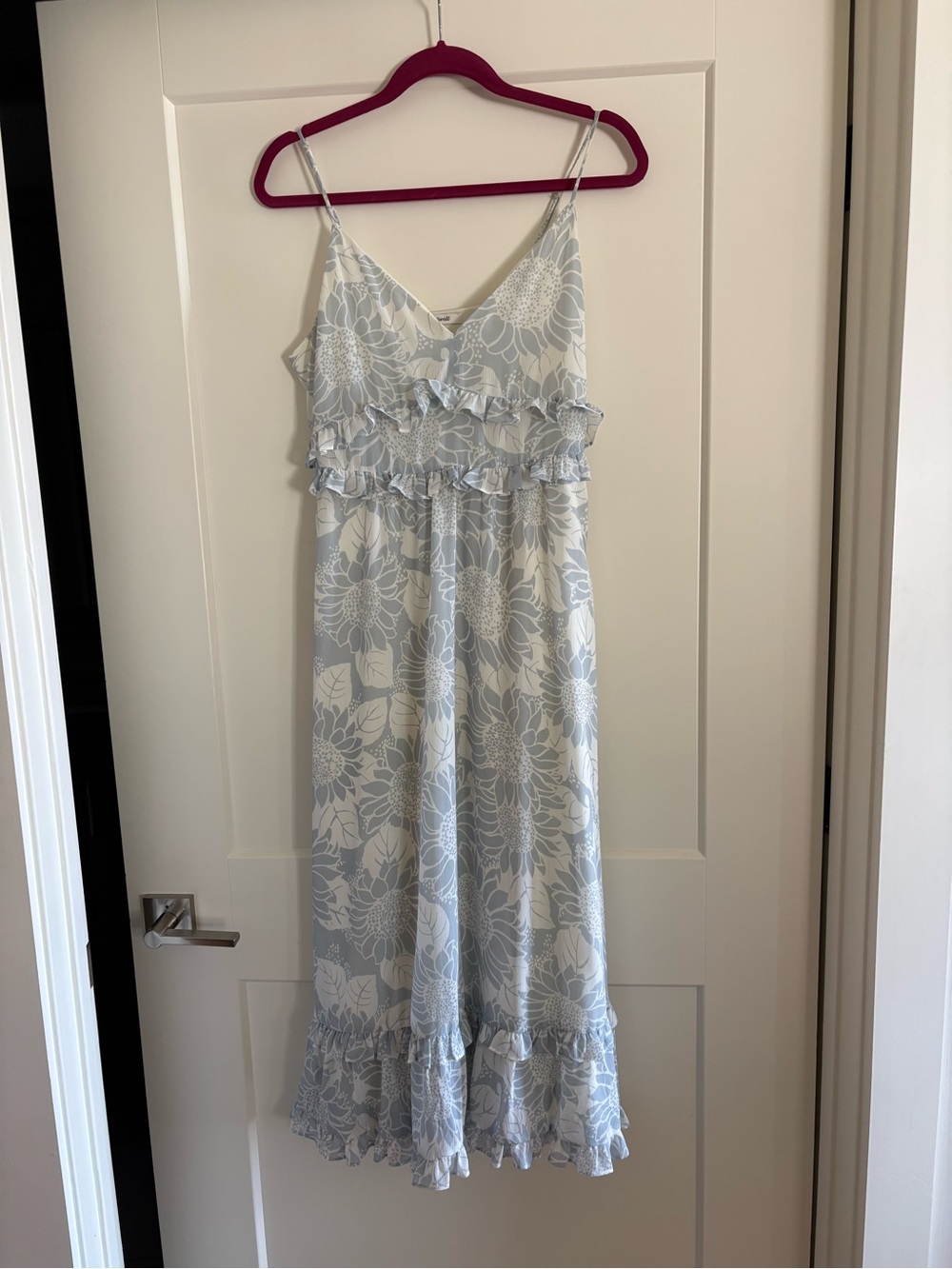 Madewell Light Blue Floral Ruffle Midi Dress